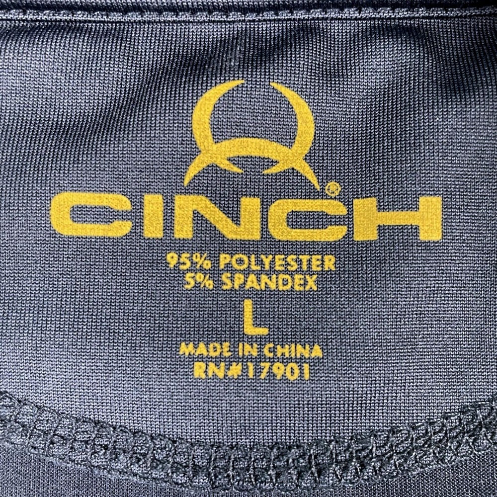 Cinch Shirt Mens L Navy Blue Long Sleeve Graphic Performance Tee Stretch Active - Picture 3 of 11